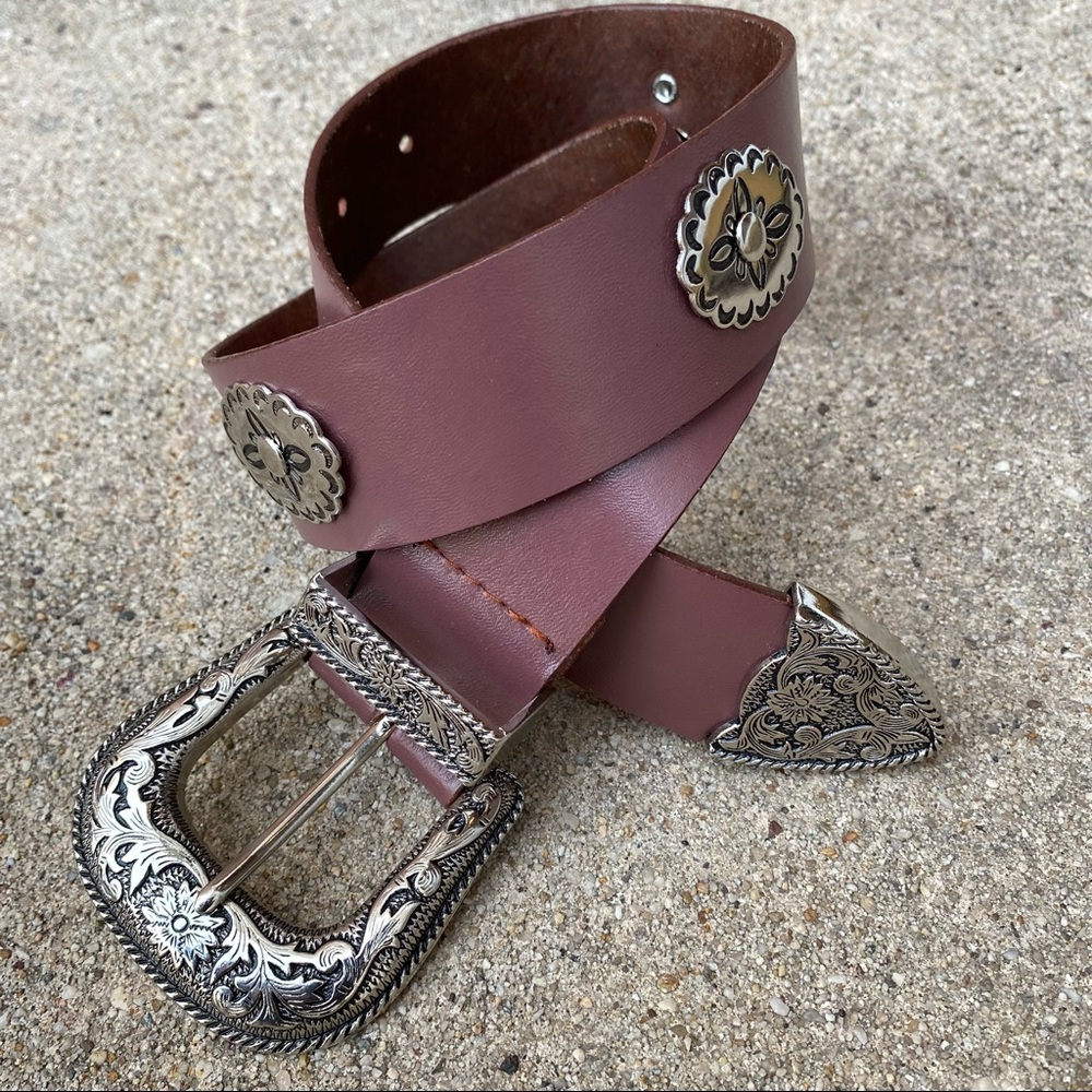 Western Leather With Silver Hardware Belt